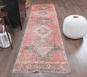 El yapımı vintage yolluk 89x345 cm geometrik desenli yün - detay görünümü