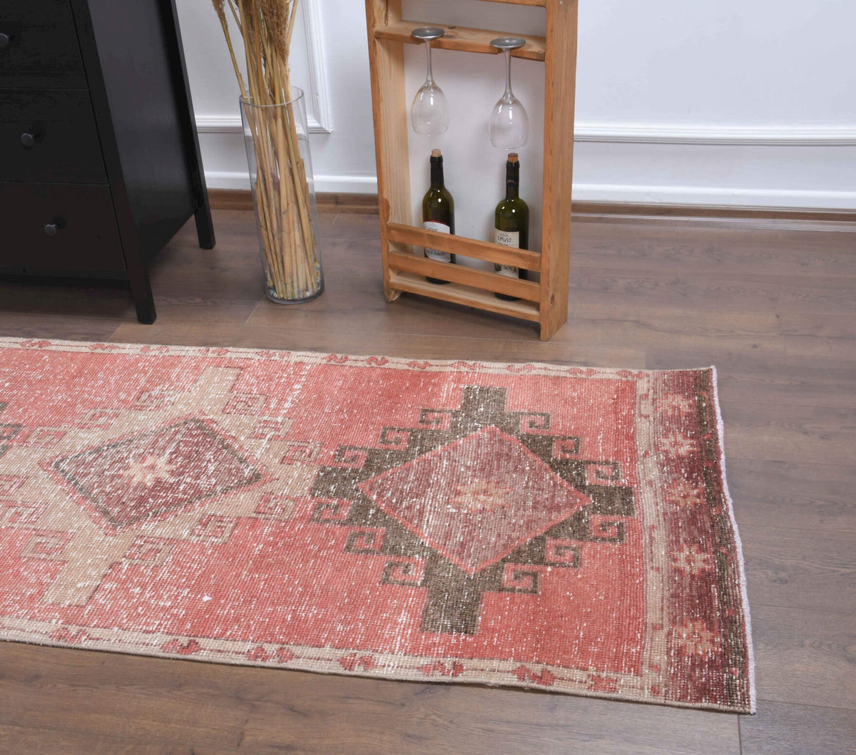 El yapımı vintage yolluk 89x345 cm geometrik desenli yün - desen detayı