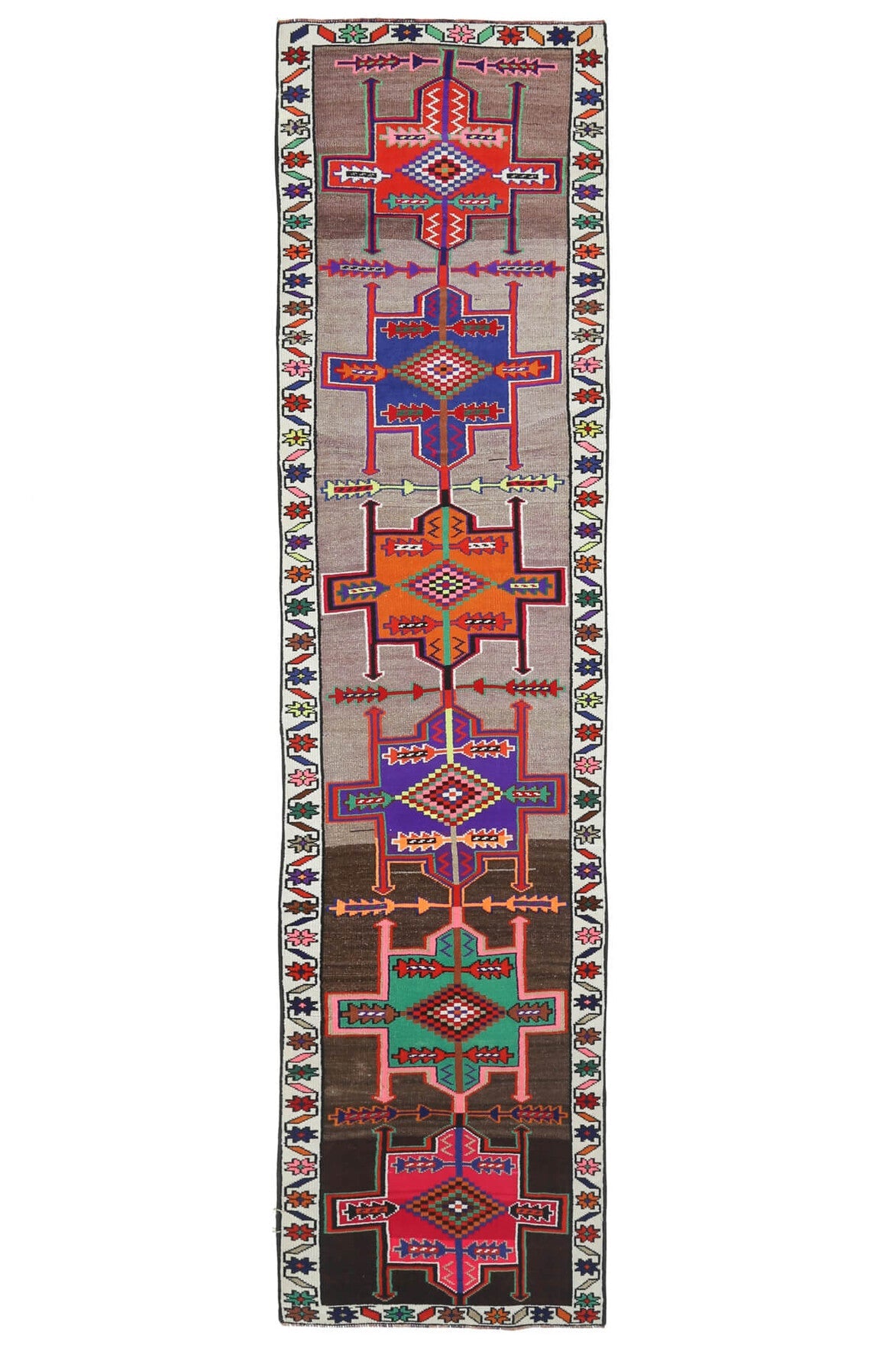 El yapımı vintage yolluk 81x348 cm tribal desenli yün - farklı açıdan görünüm
