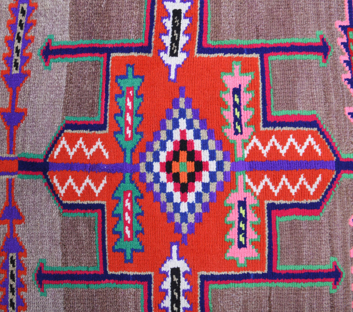 El yapımı vintage yolluk 81x348 cm tribal desenli yün - kenar ve saçak detayı