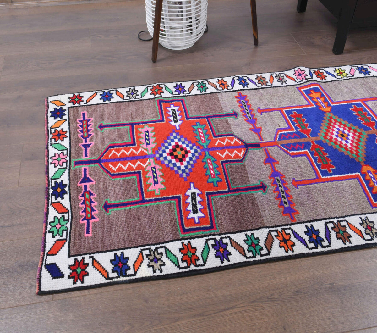 El yapımı vintage yolluk 81x348 cm tribal desenli yün - mekan görünümü