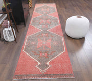 El yapımı vintage yolluk 91x386 cm geometrik desenli yün - detay görünümü