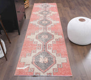 El yapımı vintage yolluk 79x318 cm geometrik desenli yün - detay görünümü