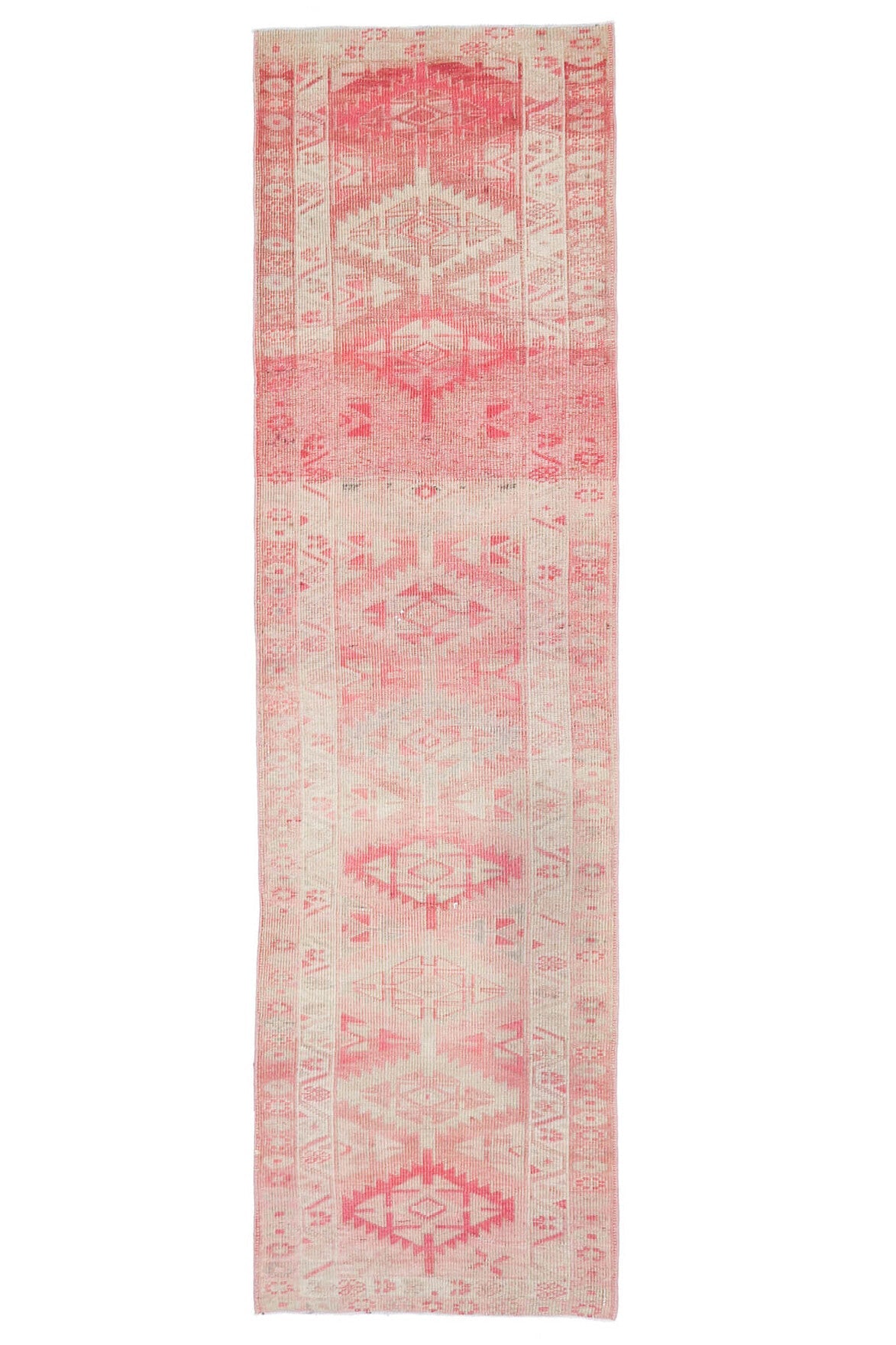El yapımı vintage yolluk 89x335 cm i̇kat desenli yün - açık alan görünümü