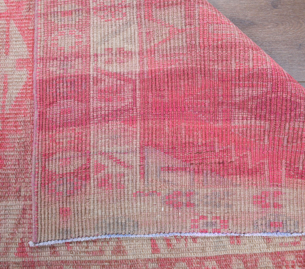 El yapımı vintage yolluk 89x335 cm i̇kat desenli yün - kenar ve saçak detayı