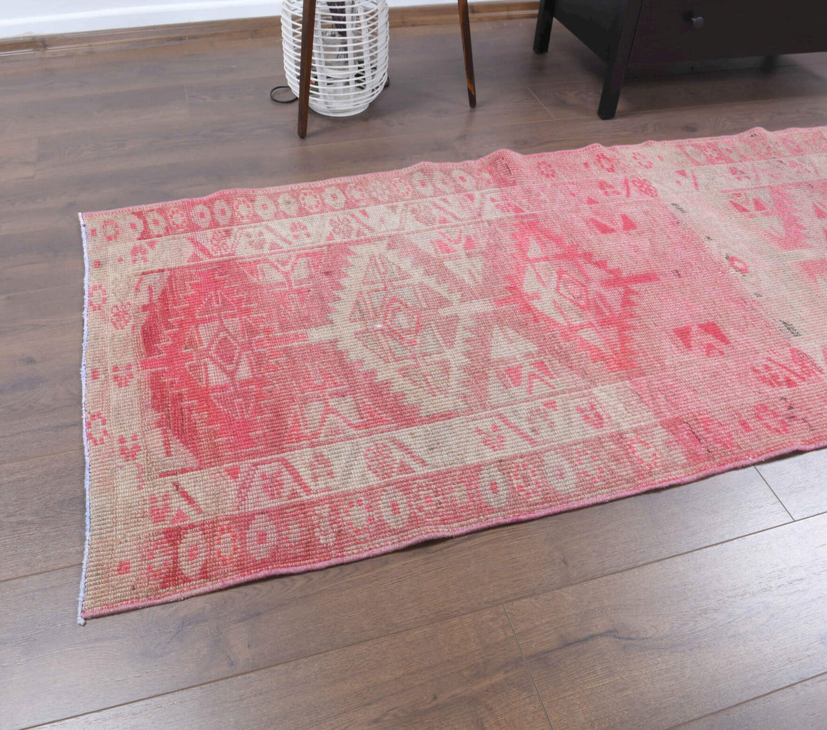 El yapımı vintage yolluk 89x335 cm i̇kat desenli yün - desen detayı