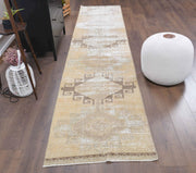 El yapımı vintage yolluk 81x371 cm geometrik desenli yün - detay görünümü