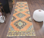 El yapımı vintage yolluk 91x356 cm oryantal desenli yün - detay görünümü