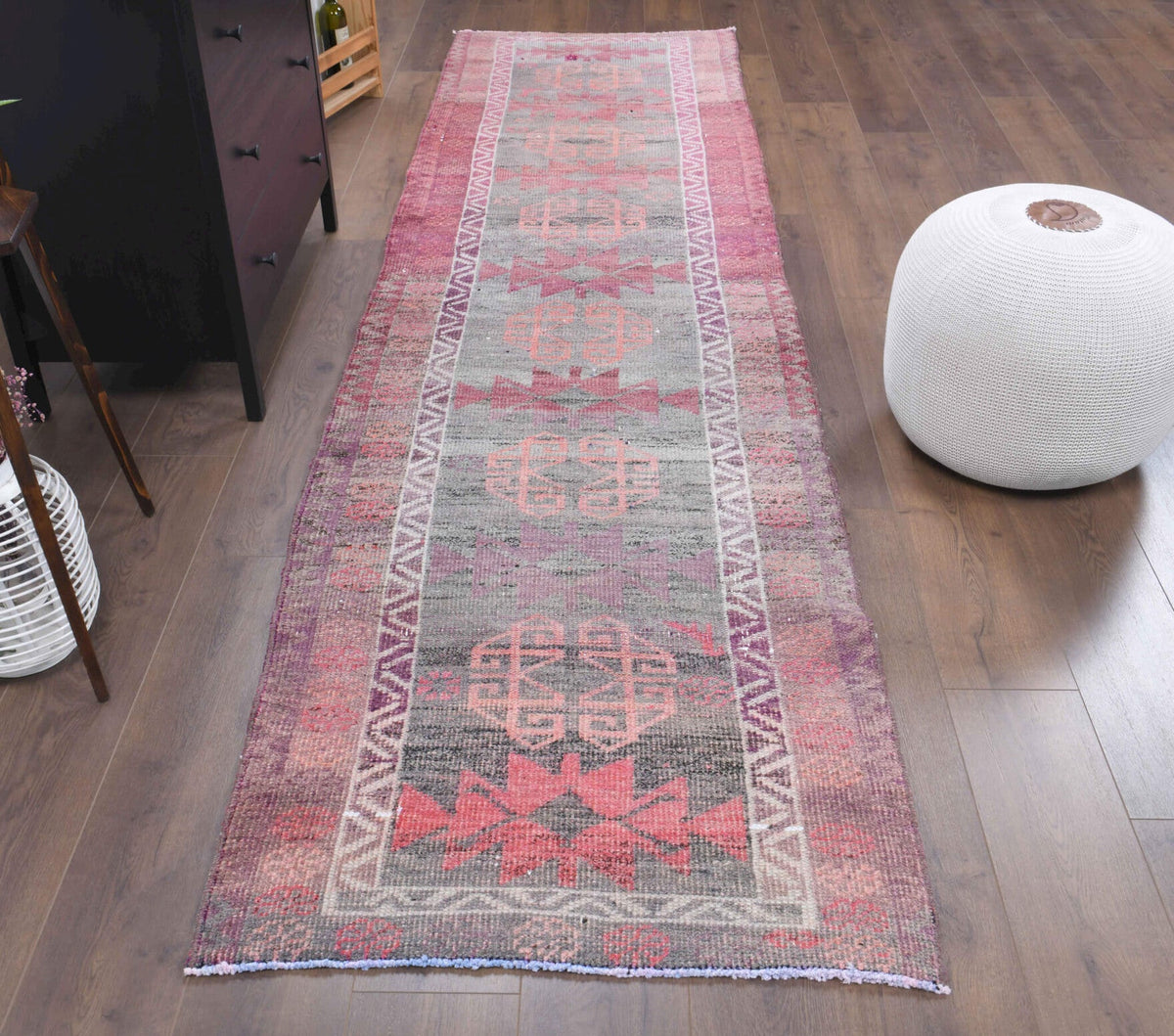 El yapımı vintage yolluk 91x335 cm oryantal desenli yün - detay görünümü