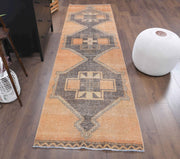 El yapımı vintage yolluk 86x330 cm geometrik desenli yün - detay görünümü
