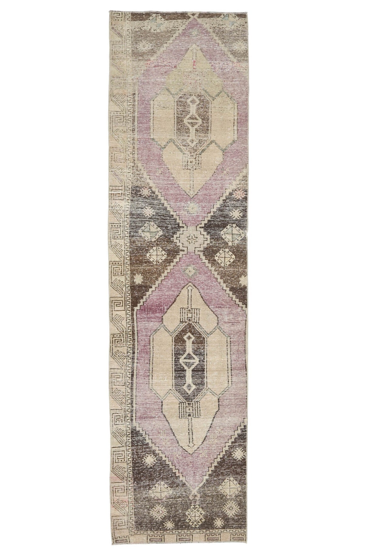 El yapımı vintage yolluk 61x335 cm oryantal desenli yün - üstten görünüm