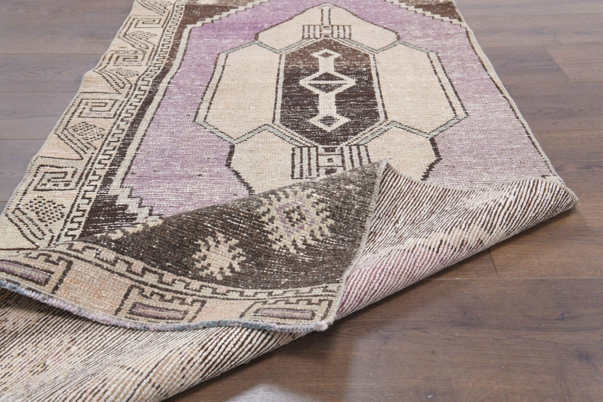 El yapımı vintage yolluk 61x335 cm oryantal desenli yün - kenar ve saçak detayı