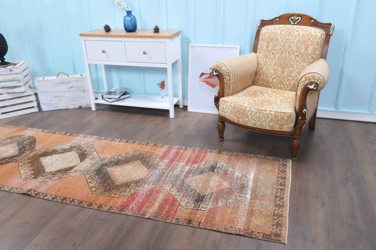 El yapımı vintage yolluk 94x335 cm geometrik desenli yün - farklı açıdan görünüm