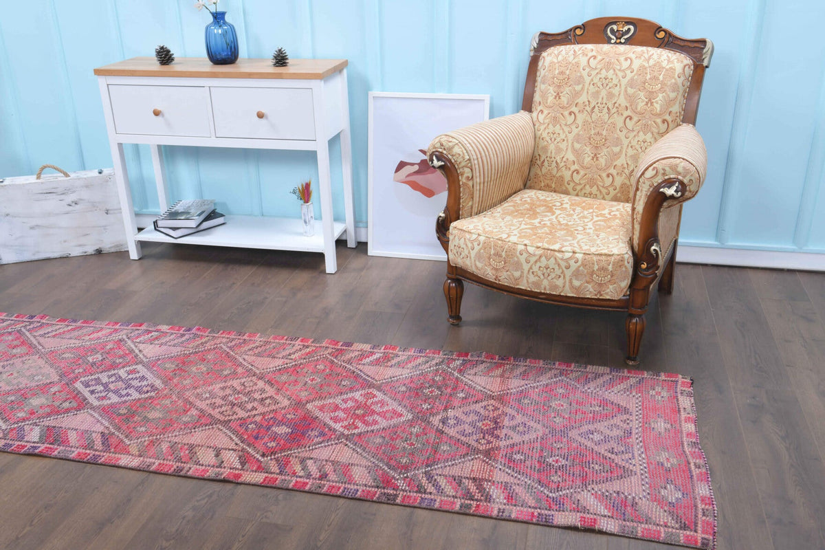 El yapımı vintage yolluk 81x361 cm i̇kat desenli yün - farklı açıdan görünüm