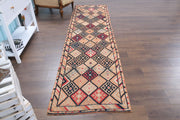 El yapımı vintage yolluk 61x305 cm i̇kat desenli yün - detay görünümü