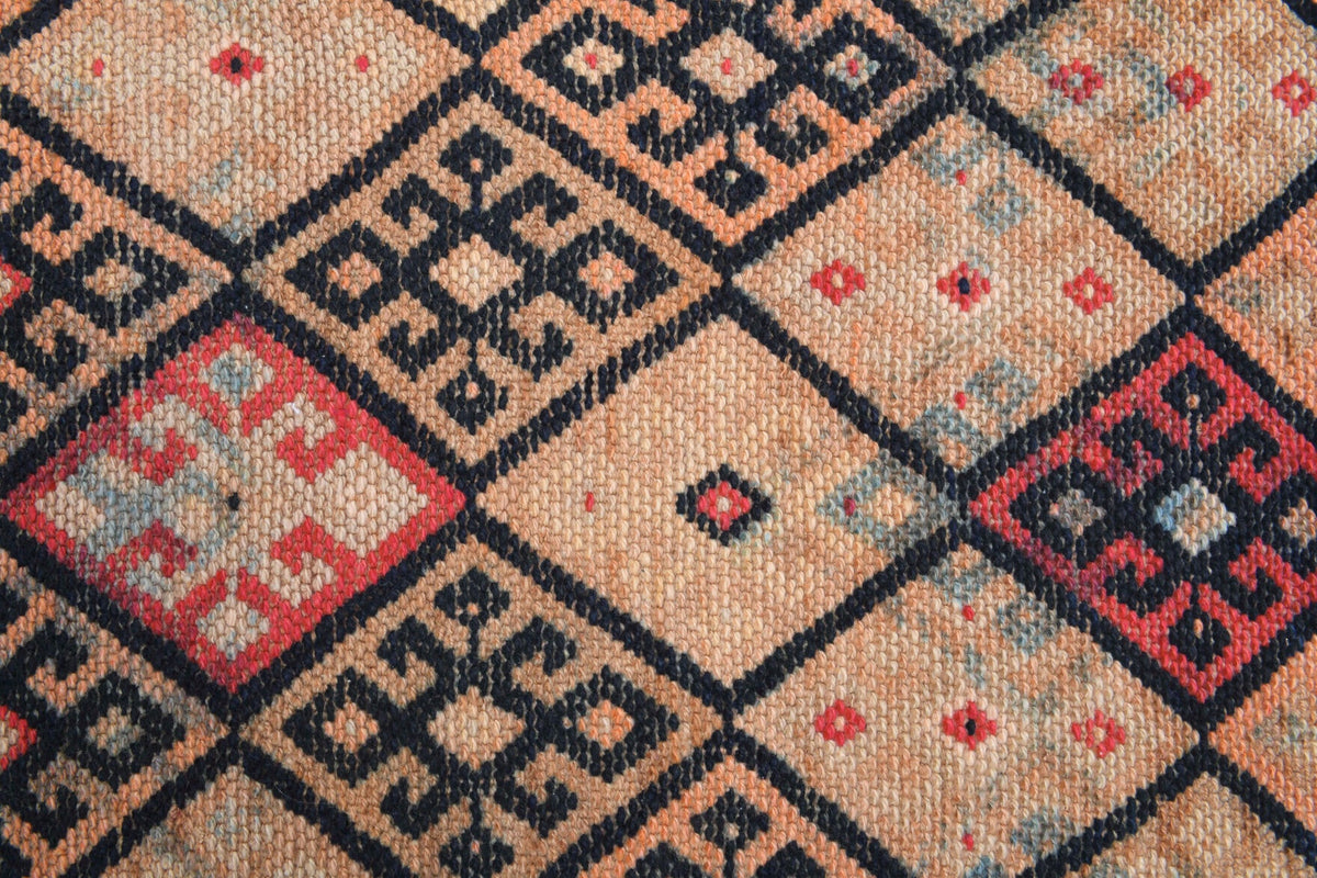 El yapımı vintage yolluk 61x305 cm i̇kat desenli yün - kenar ve saçak detayı