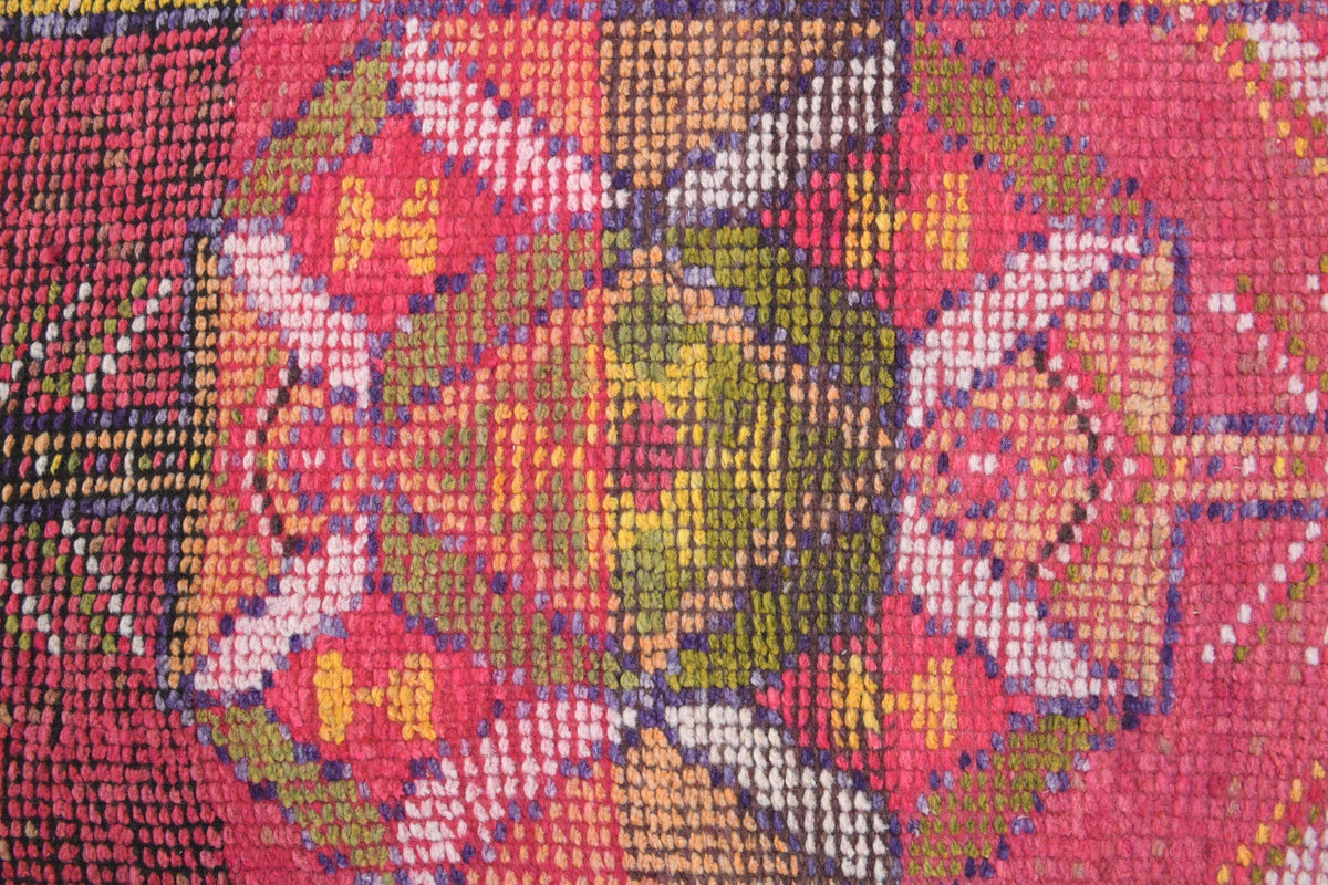 El yapımı vintage yolluk 61x366 cm oryantal desenli yün - kenar ve saçak detayı
