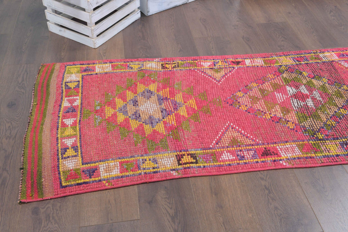 El yapımı vintage yolluk 61x366 cm oryantal desenli yün - üstten görünüm