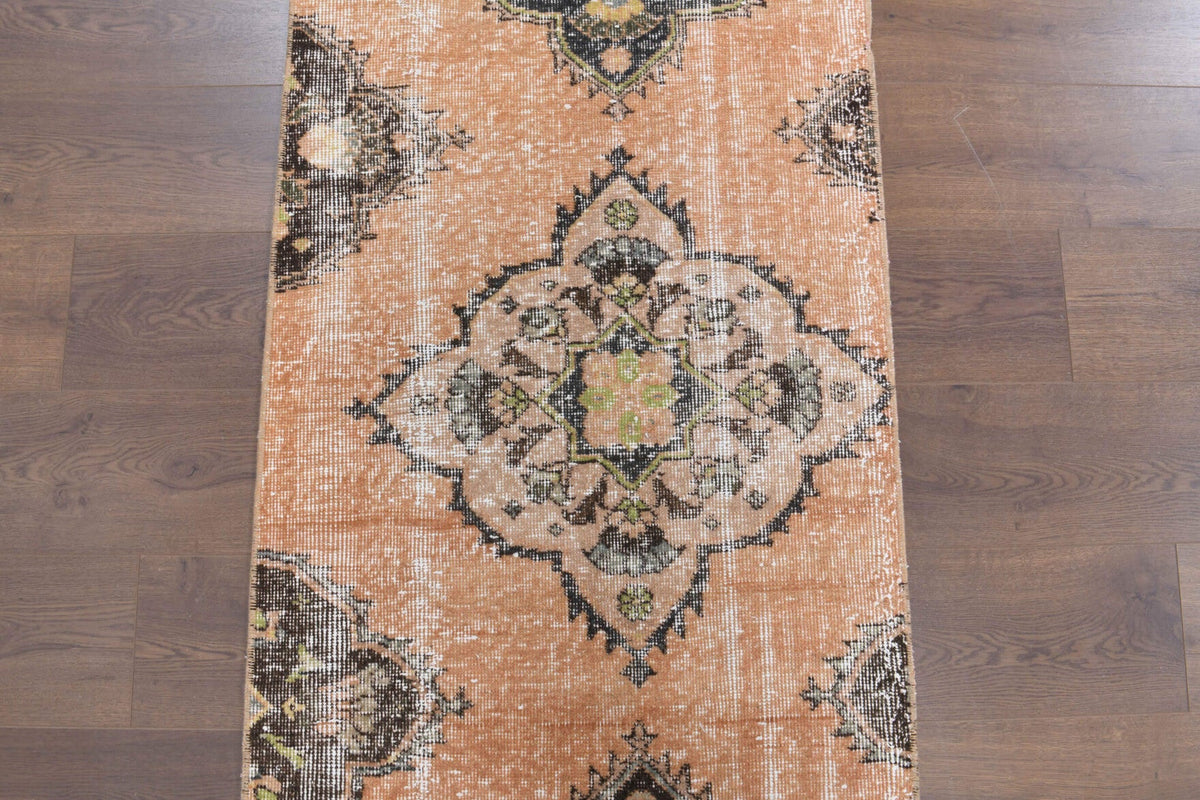 El yapımı vintage yolluk 76x361 cm oryantal desenli yün - yakın çekim doku detayı