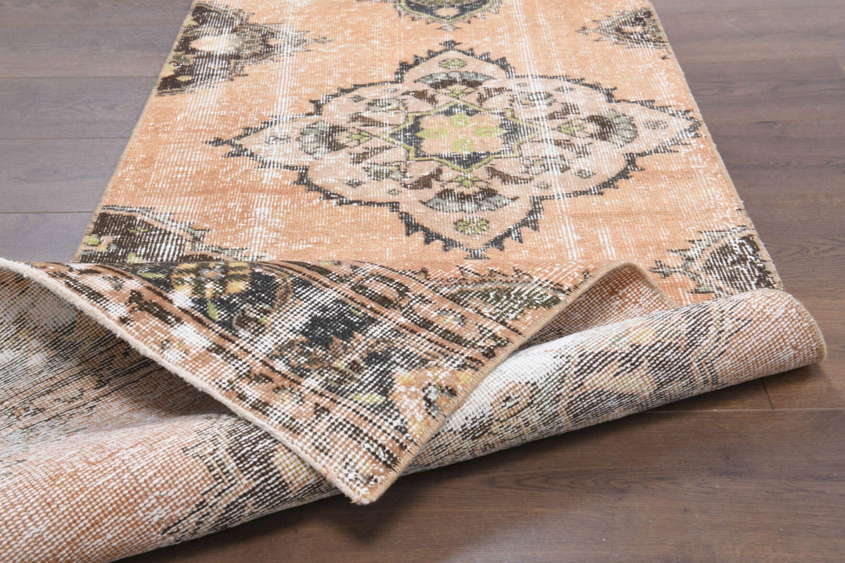 El yapımı vintage yolluk 76x361 cm oryantal desenli yün - kenar ve saçak detayı