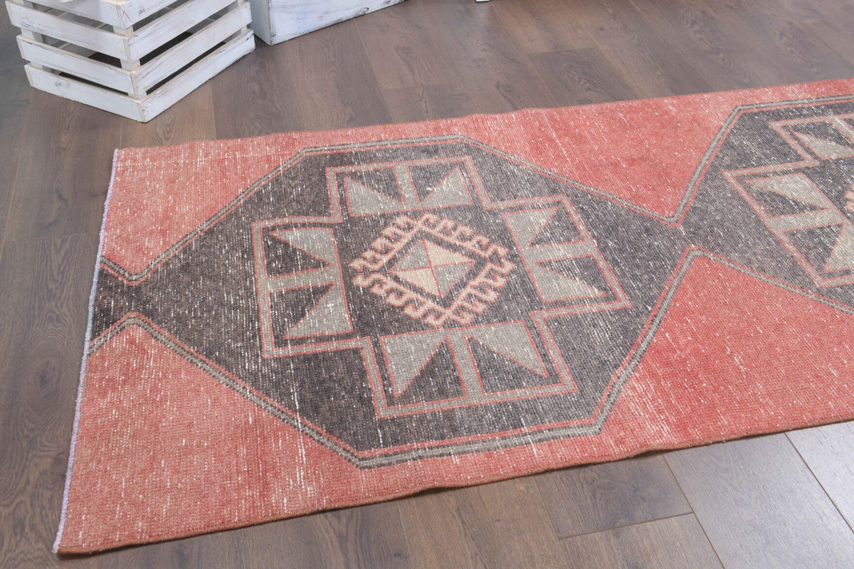 El yapımı vintage yolluk 94x338 cm oryantal desenli yün - üstten görünüm