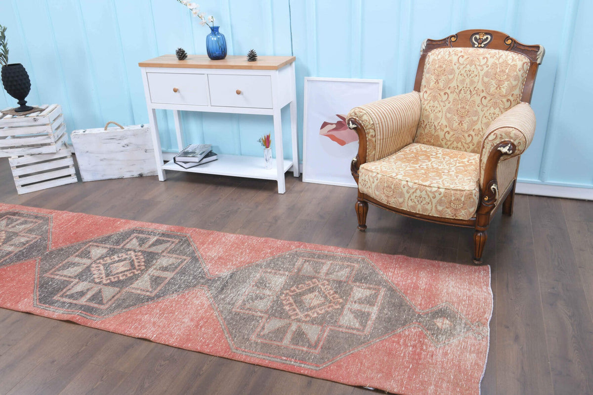 El yapımı vintage yolluk 94x338 cm oryantal desenli yün - farklı açıdan görünüm