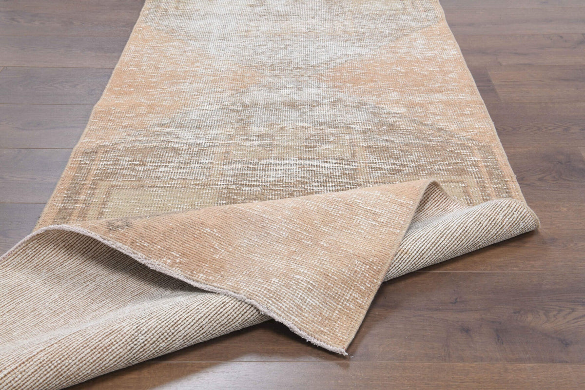 El yapımı vintage yolluk 89x353 cm geometrik desenli yün - kenar ve saçak detayı