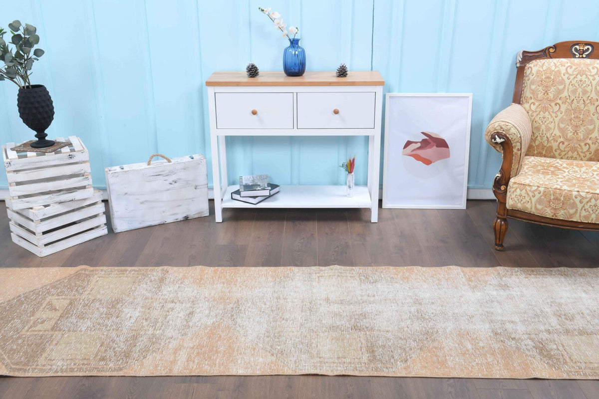 El yapımı vintage yolluk 89x353 cm geometrik desenli yün - desen detayı