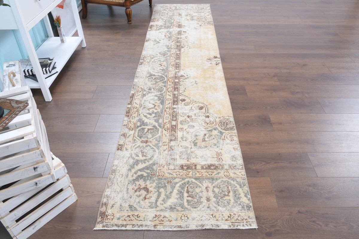 El yapımı vintage yolluk 76x335 cm oryantal desenli yün - detay görünümü