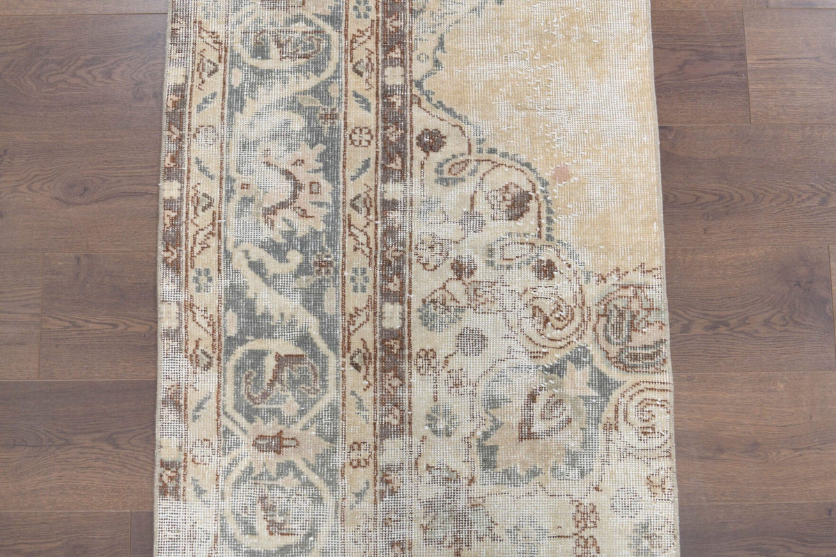 El yapımı vintage yolluk 76x335 cm oryantal desenli yün - yakın çekim doku detayı
