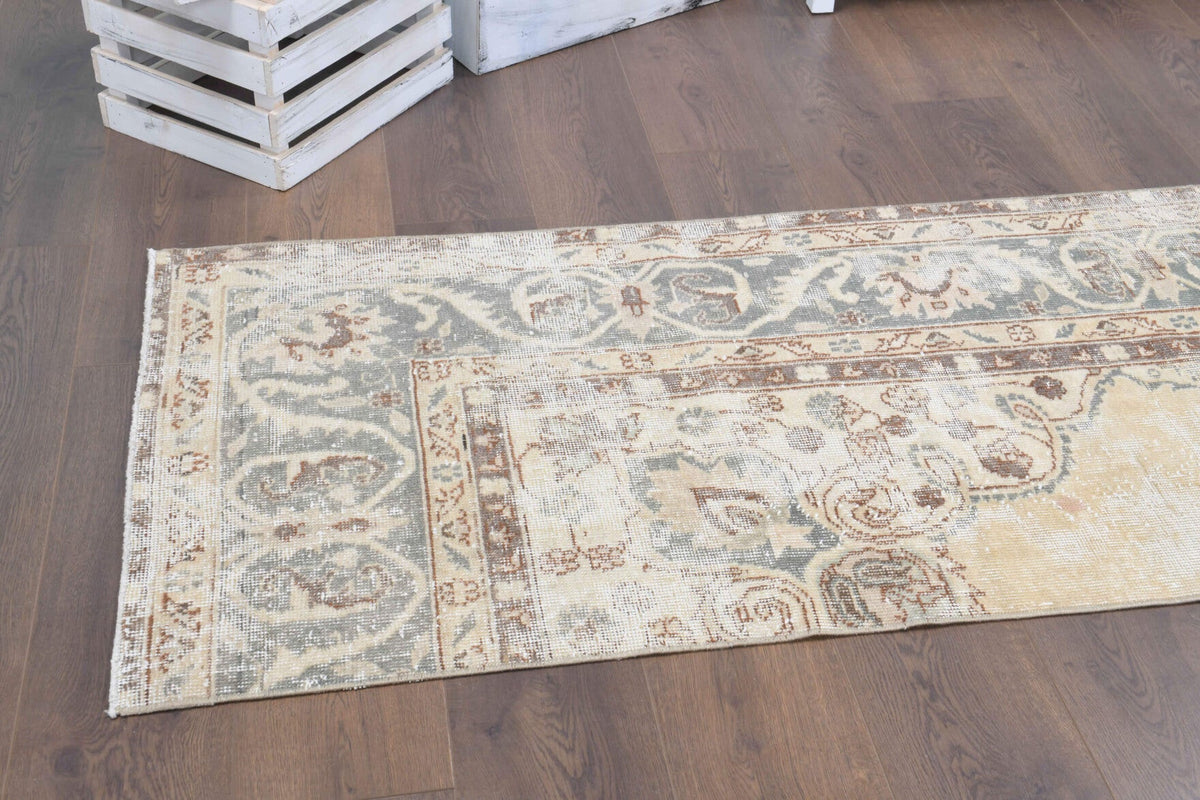 El yapımı vintage yolluk 76x335 cm oryantal desenli yün - üstten görünüm