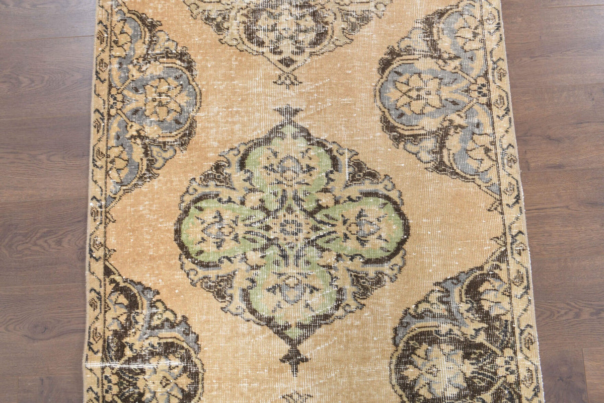 El yapımı vintage yolluk 97x345 cm oryantal desenli yün - yakın çekim doku detayı