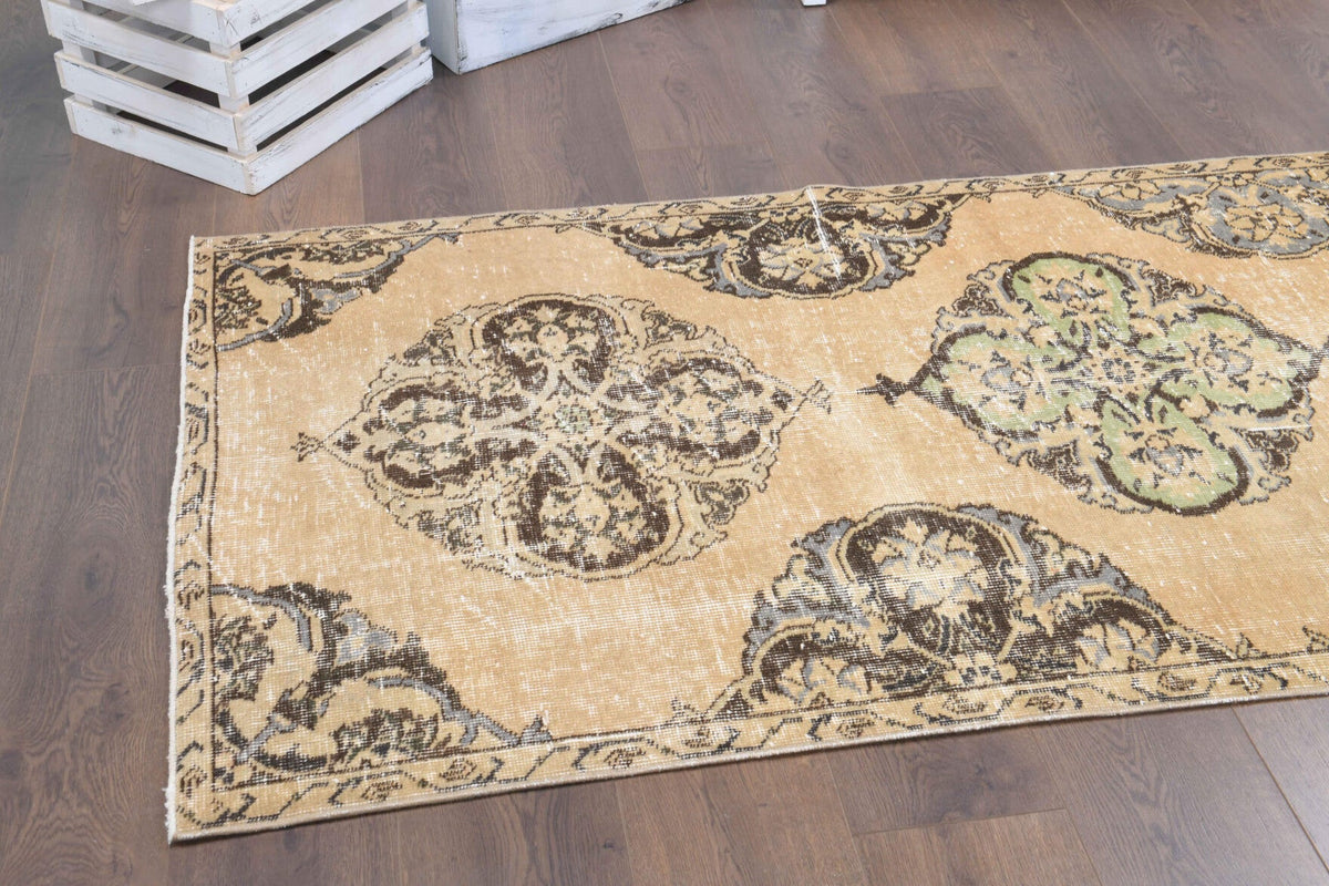 El yapımı vintage yolluk 97x345 cm oryantal desenli yün - üstten görünüm