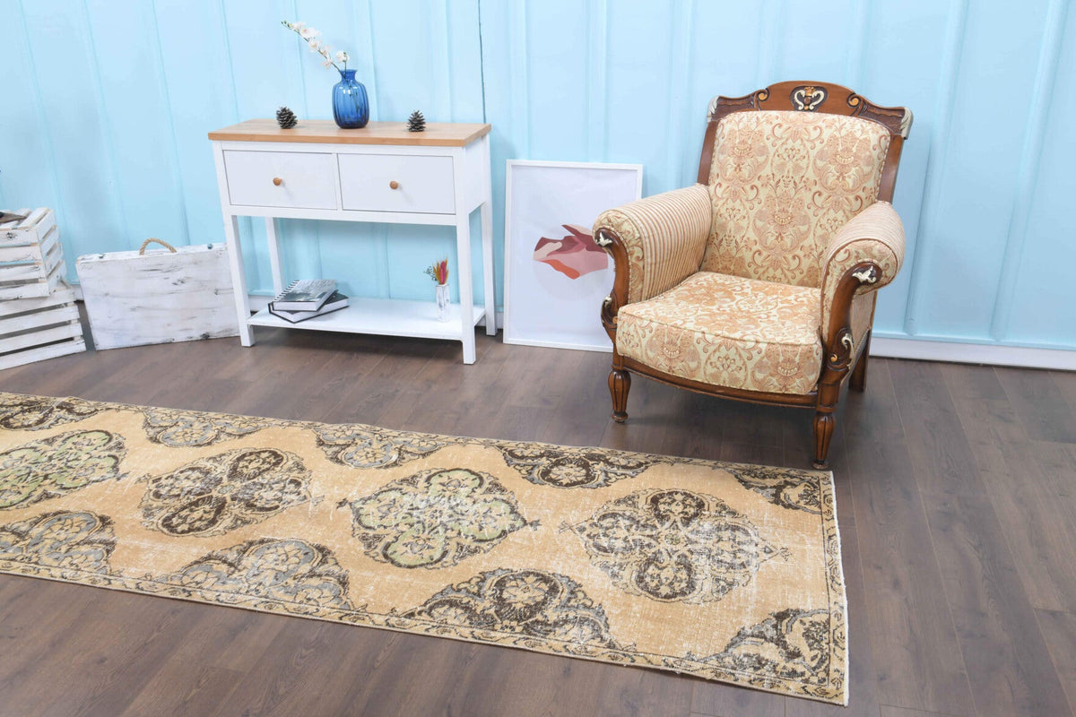 El yapımı vintage yolluk 97x345 cm oryantal desenli yün - farklı açıdan görünüm