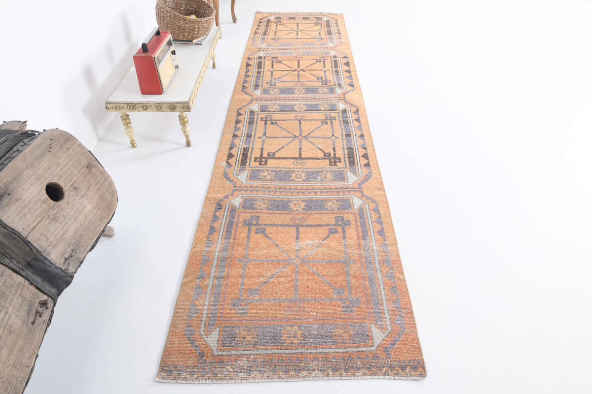 El yapımı vintage yolluk 81x348 cm oryantal desenli yün - detay görünümü
