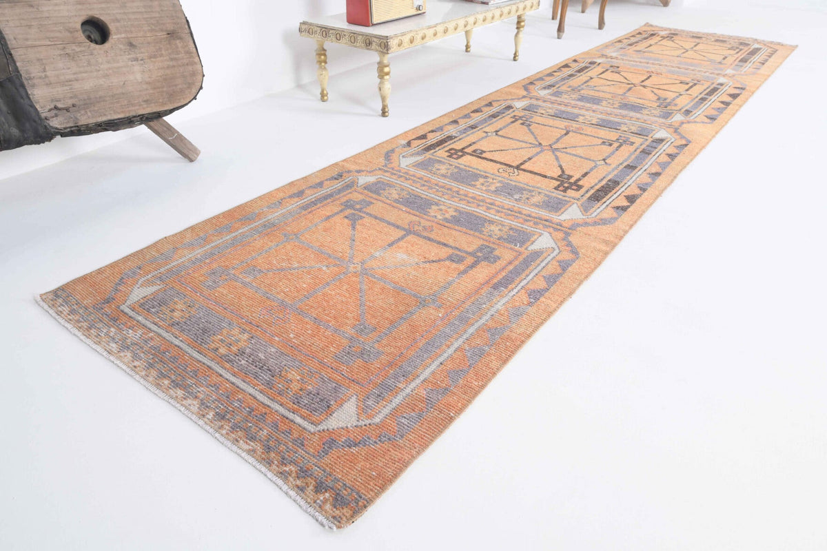 El yapımı vintage yolluk 81x348 cm oryantal desenli yün - yakın çekim doku detayı