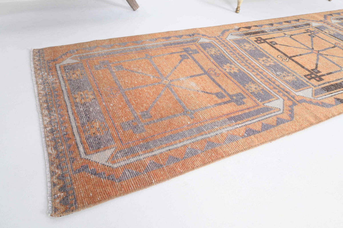 El yapımı vintage yolluk 81x348 cm oryantal desenli yün - kenar ve saçak detayı