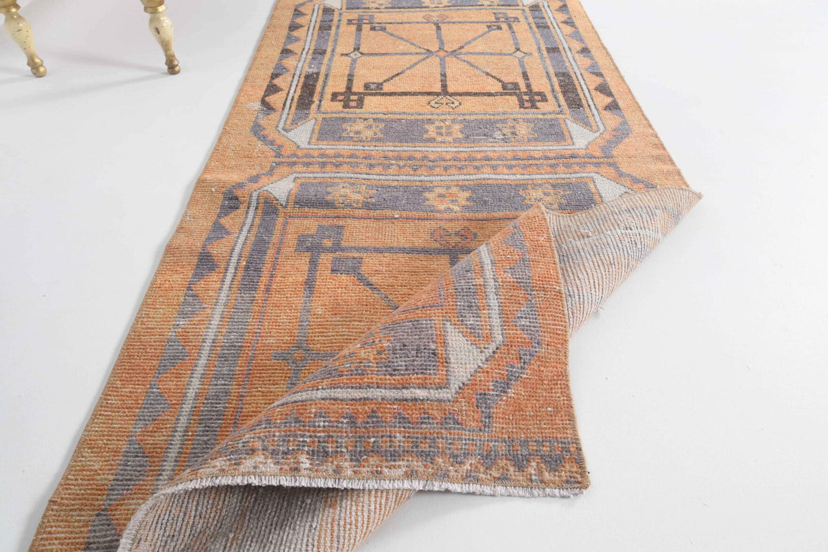 El yapımı vintage yolluk 81x348 cm oryantal desenli yün - üstten görünüm