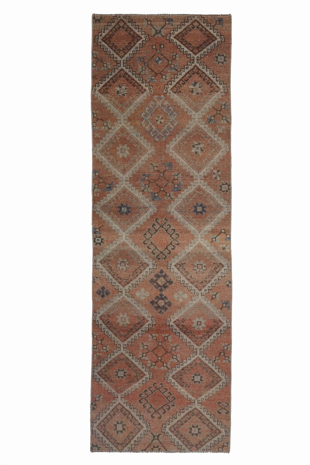 El yapımı vintage yolluk 102x320 cm i̇kat desenli yün