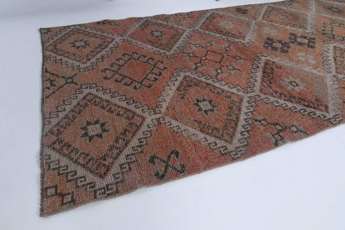 El yapımı vintage yolluk 102x320 cm i̇kat desenli yün - kenar ve saçak detayı