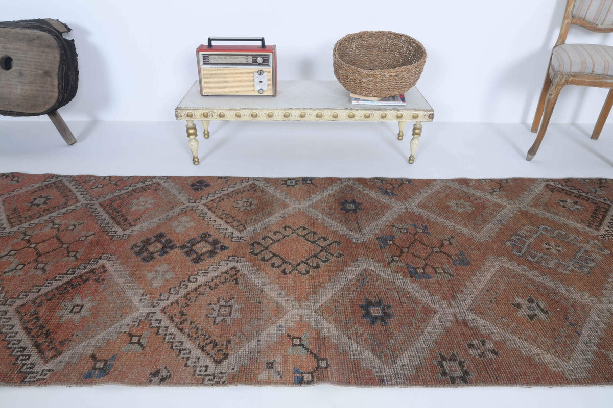 El yapımı vintage yolluk 102x320 cm i̇kat desenli yün - desen detayı