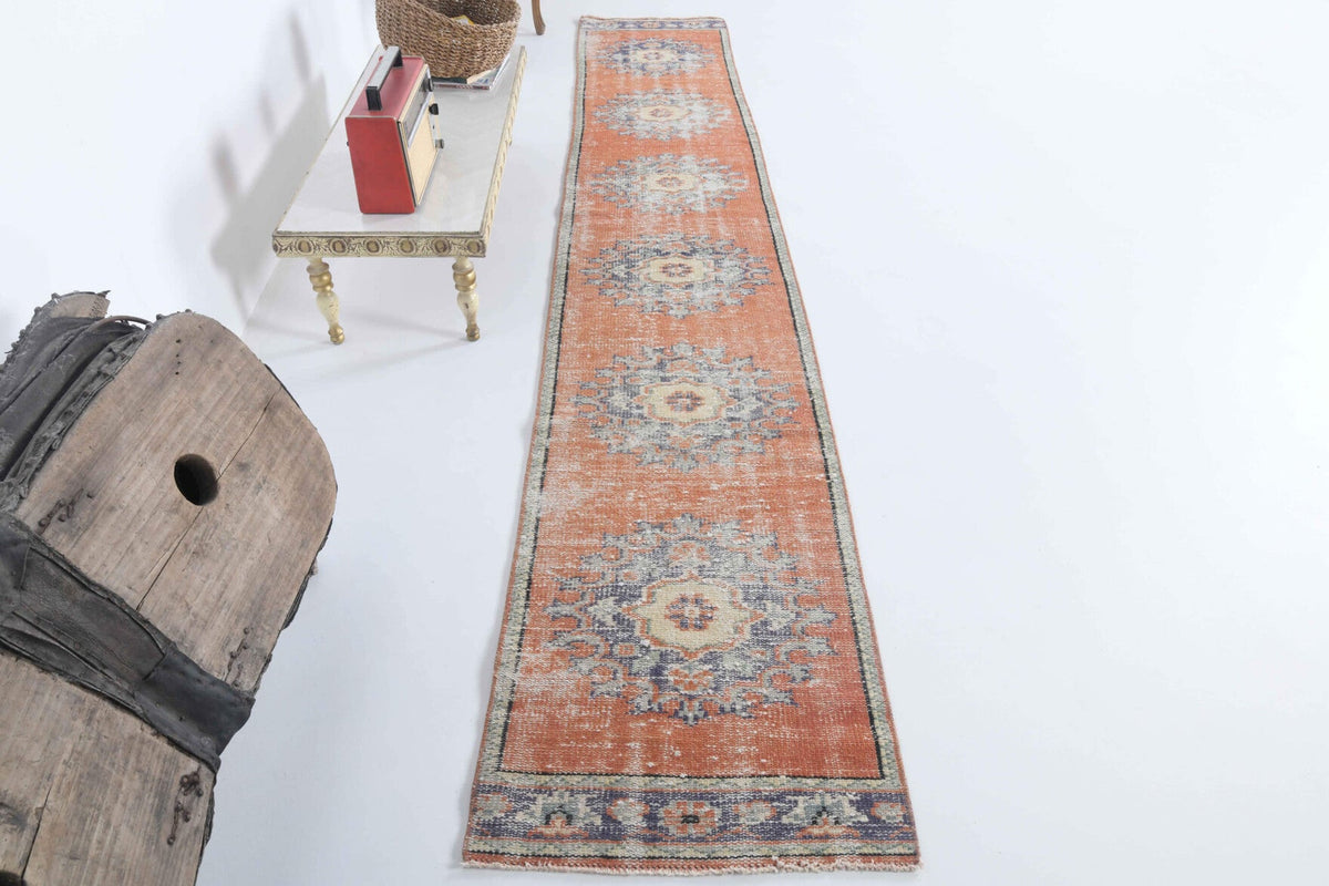 El yapımı vintage yolluk 61x330 cm oryantal desenli yün - detay görünümü