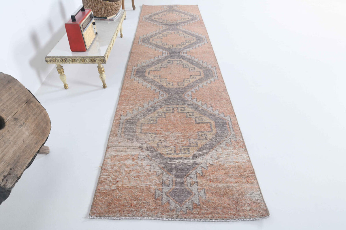 El yapımı vintage yolluk 81x320 cm geometrik desenli yün - detay görünümü