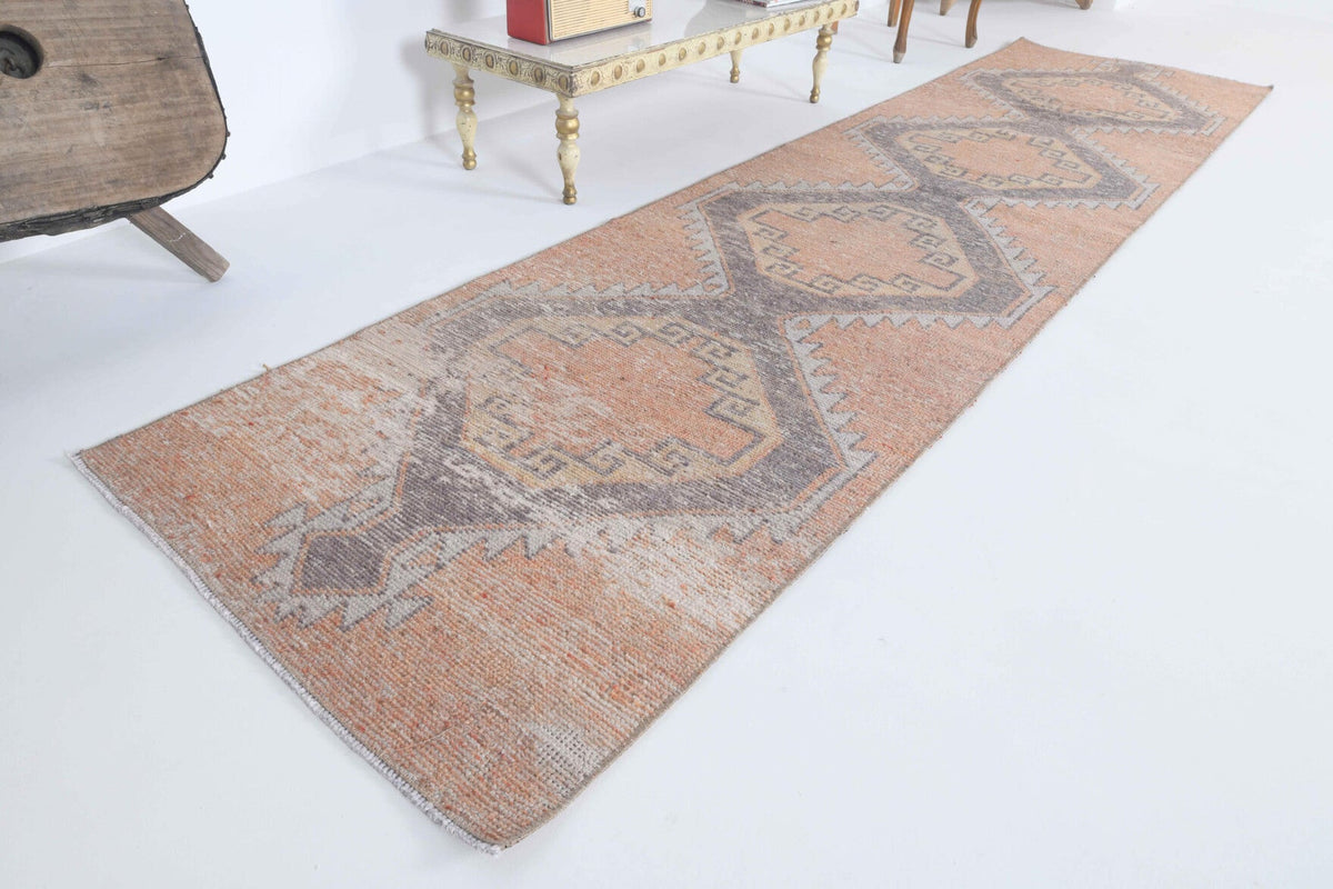 El yapımı vintage yolluk 81x320 cm geometrik desenli yün - yakın çekim doku detayı