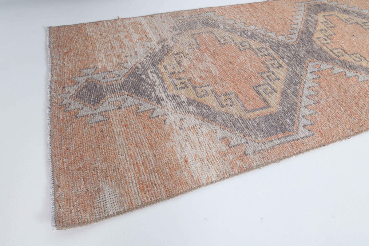 El yapımı vintage yolluk 81x320 cm geometrik desenli yün - kenar ve saçak detayı