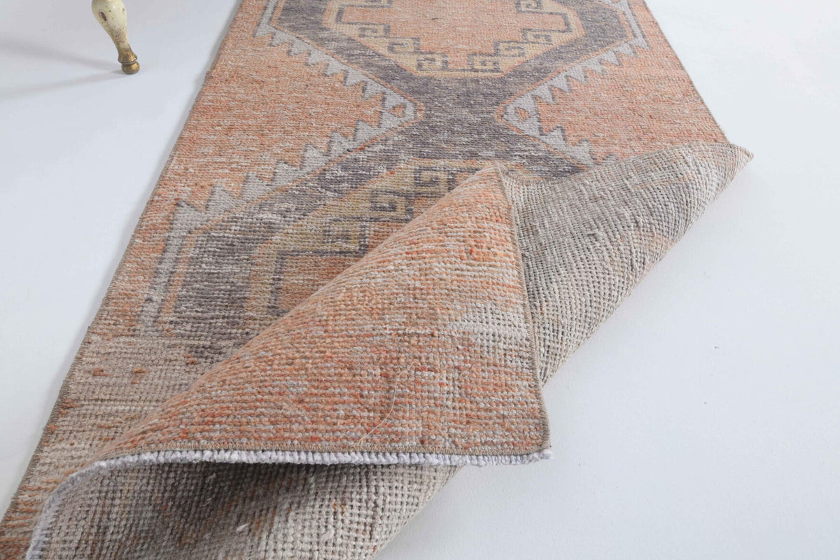 El yapımı vintage yolluk 81x320 cm geometrik desenli yün - üstten görünüm