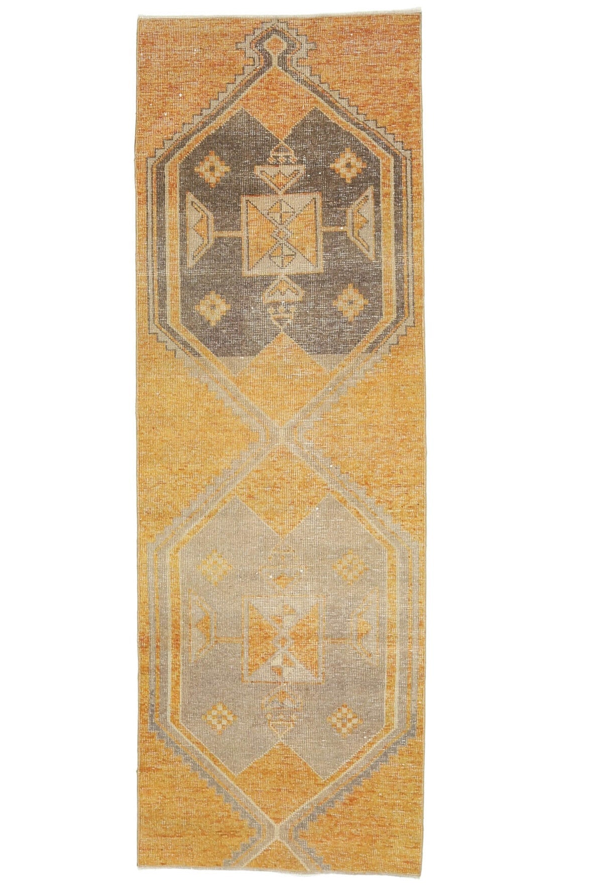 El yapımı vintage yolluk 79x239 cm geometrik desenli yün