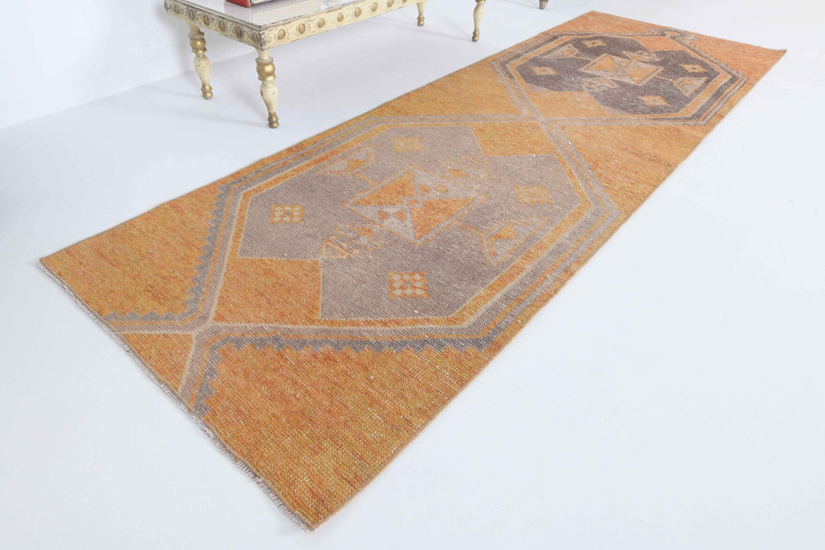 El yapımı vintage yolluk 79x239 cm geometrik desenli yün - yakın çekim doku detayı