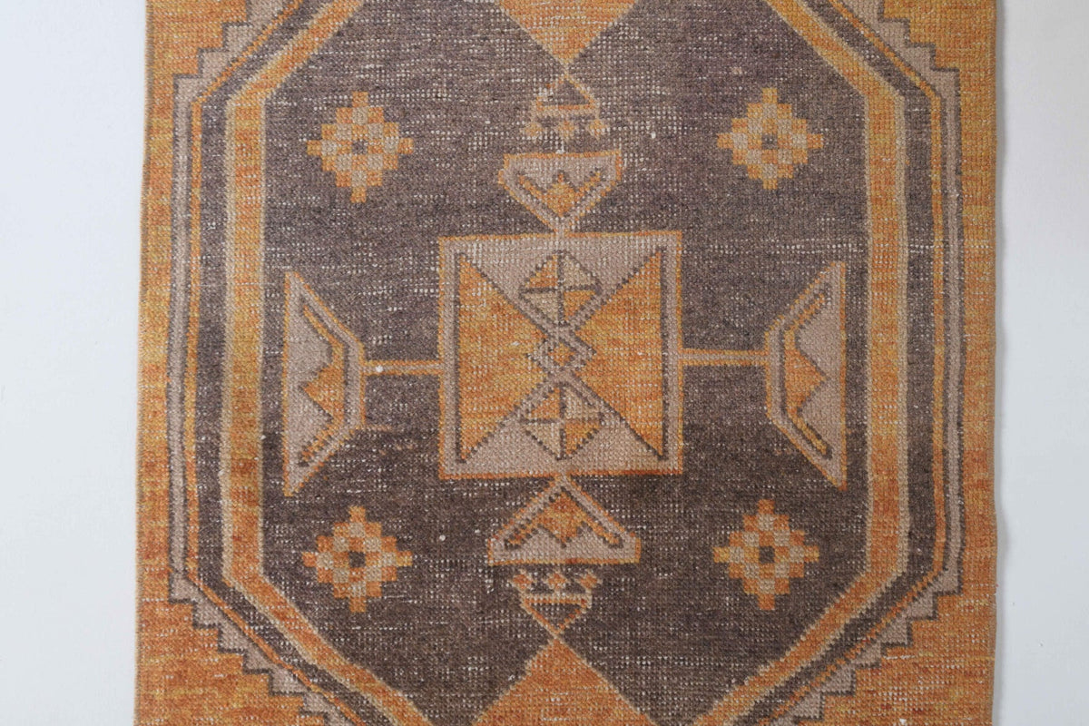 El yapımı vintage yolluk 79x239 cm geometrik desenli yün - üstten görünüm