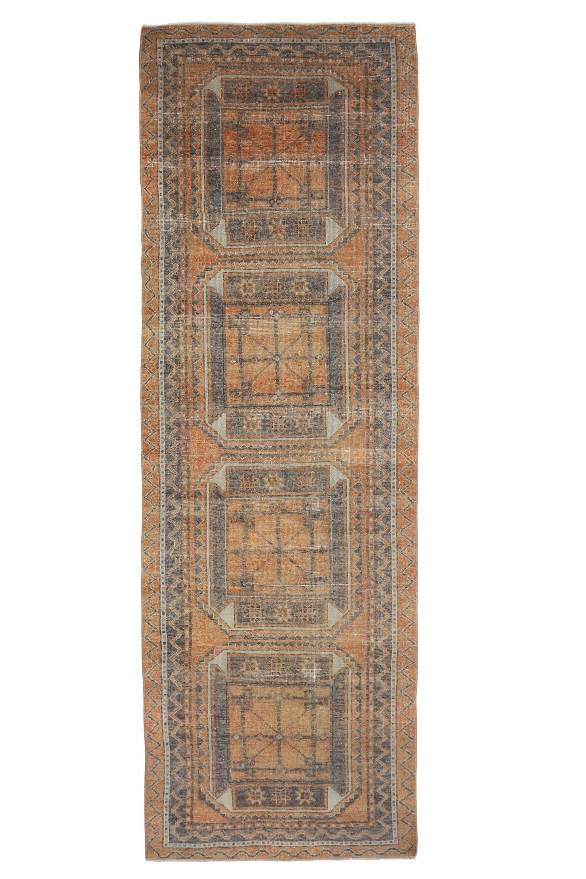 El yapımı vintage yolluk 109x351 cm tribal desenli yün